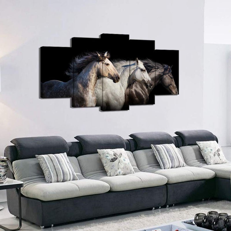 LevvArts Large 5 Piece Wall Art Running Horse Canvas Wall Art Wild Animal Picture Print on Canvas Modern Home Office Living Room Decoration Framed Ready to Hang - Image 5
